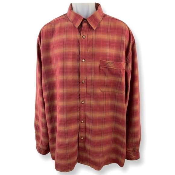 Rei Adventures Men’s Plaid Long-sleeve Rust Color Button Up Shirt Size XXL - Picture 1 of 4